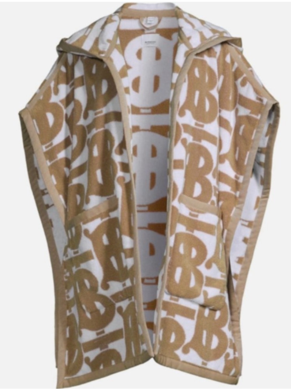 Burberry Beige and White Monogram Hooded Beach Towel Poncho